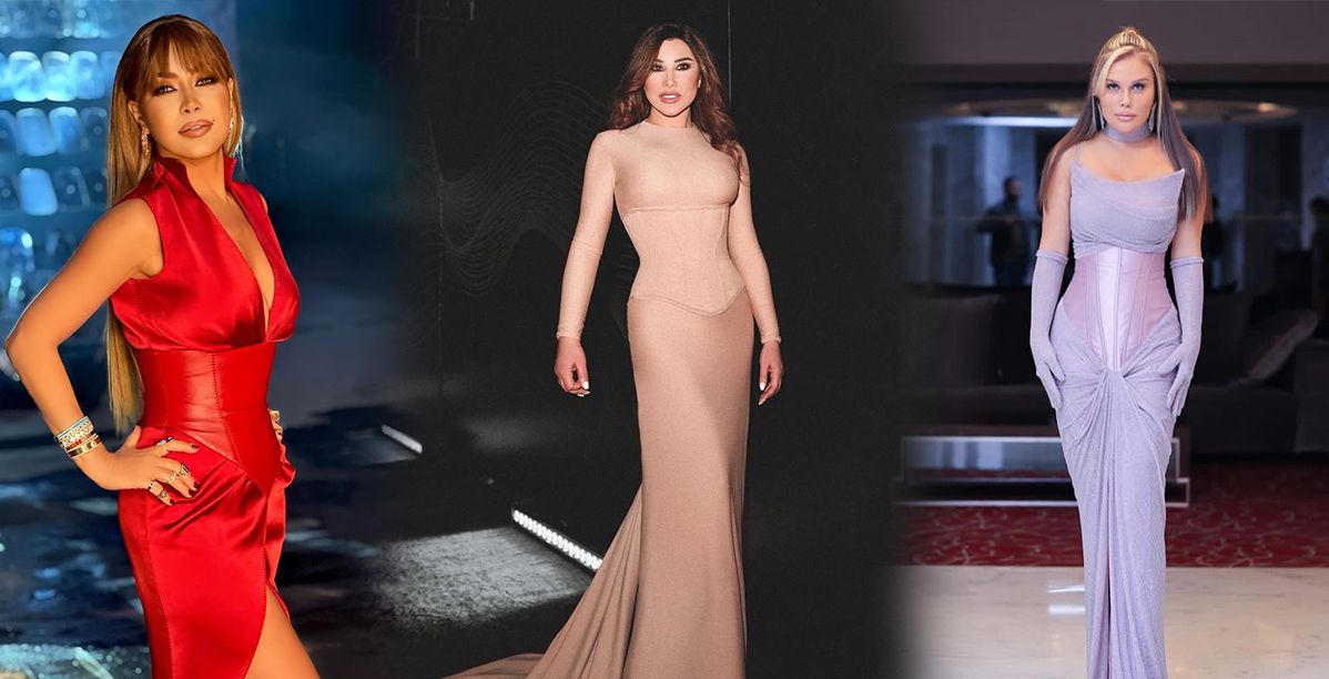 نجوى كرم ونوال الزغبي ونيكول سابا بصيحة فستان الكورسيه